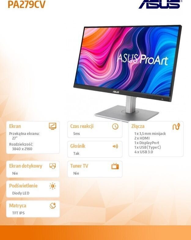 Monitor Asus ProArt PA279CV, 27 4K, IPS, 60Hz, 5ms, 350 cd/m² цена и информация | Monitorid | kaup24.ee