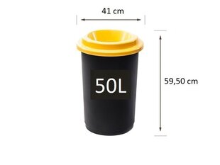 Контейнер для мусора, черный с открытой желтой крышкой, 50 л цена и информация | Мусорные баки | kaup24.ee