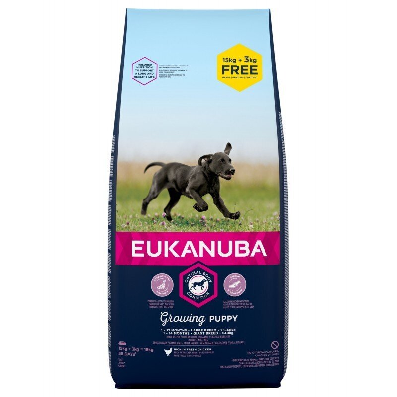 Kuivtoit Eukanuba Puppy & Junior kanaga, L, 18 kg hind ja info | Kuivtoit koertele | kaup24.ee