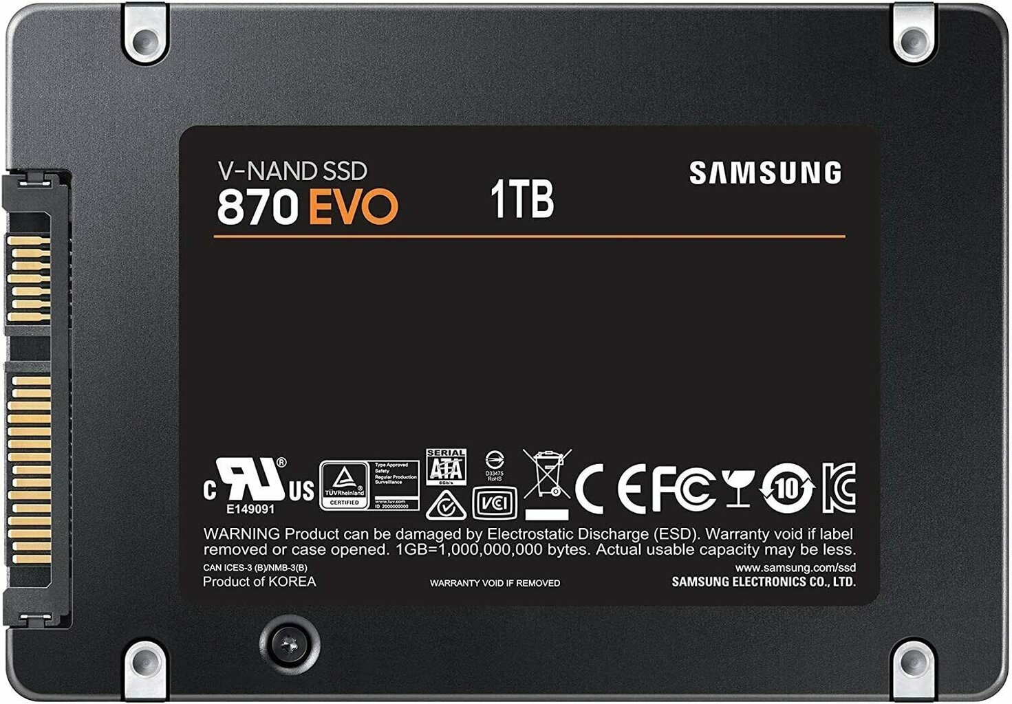 SSD|SAMSUNG|870 EVO|1TB|SATA|SATA 3.0|MLC|Write speed 530 MBytes/sec|Read speed 560 MBytes/sec|2,5"|MTBF 1500000 hours|MZ-77E1T0B/EU hind ja info | Sisemised kõvakettad (HDD, SSD, Hybrid) | kaup24.ee