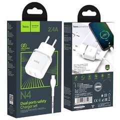 Универсальное зарядное устройство Hoco N4 2 x USB / 5V / 2.4A + USB-C провод 1М, белое цена и информация | Зарядные устройства для телефонов | kaup24.ee