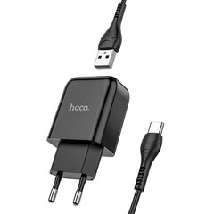 Universaalne reisilaadija Hoco N2 USB / 5V / 2.4A + USB-C kaabel 1M, must hind ja info | Mobiiltelefonide laadijad | kaup24.ee