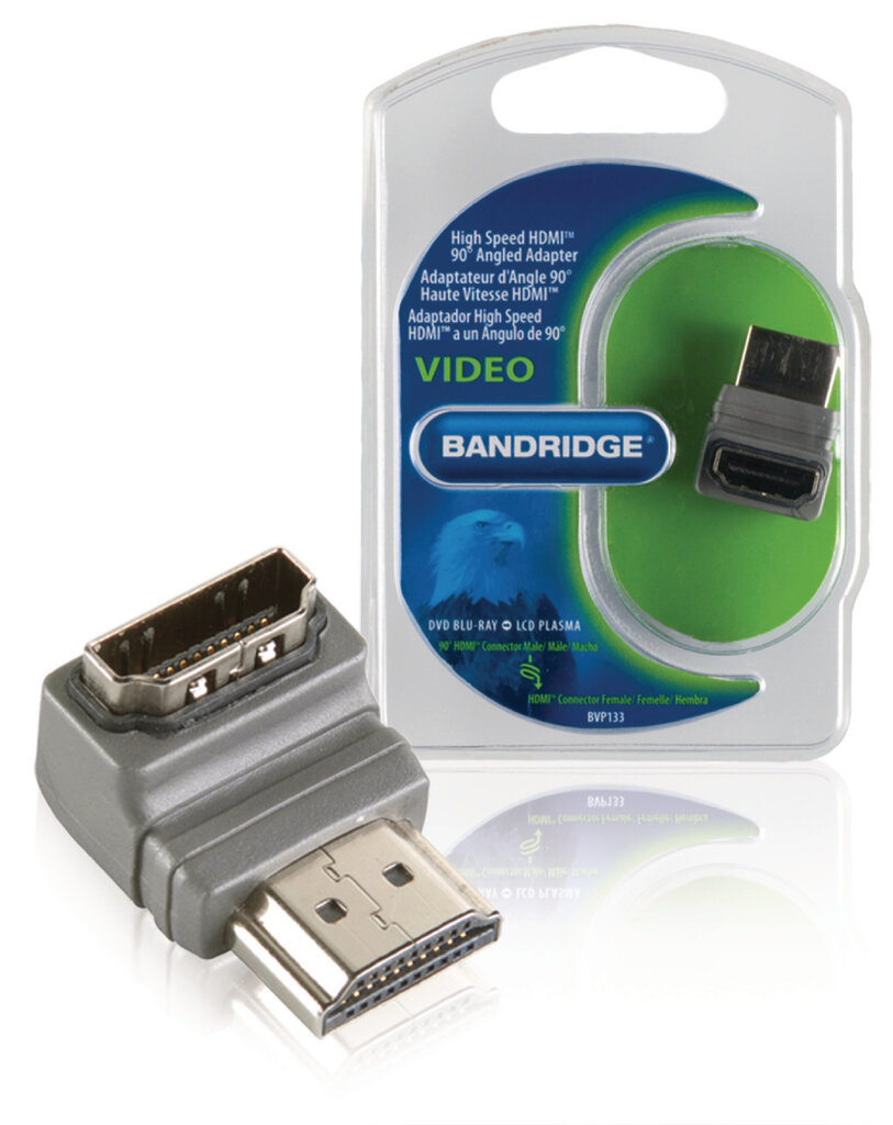Bandridge BVP133 HDMI otsik - HDMI pesa, 90-kraadine nurk hind ja info | Kaablid ja juhtmed | kaup24.ee