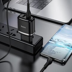 Universaalne reisilaadija Hoco N4, 2 x USB / 5V / 2.4A + USB-C kaabel 1M, must hind ja info | Mobiiltelefonide laadijad | kaup24.ee