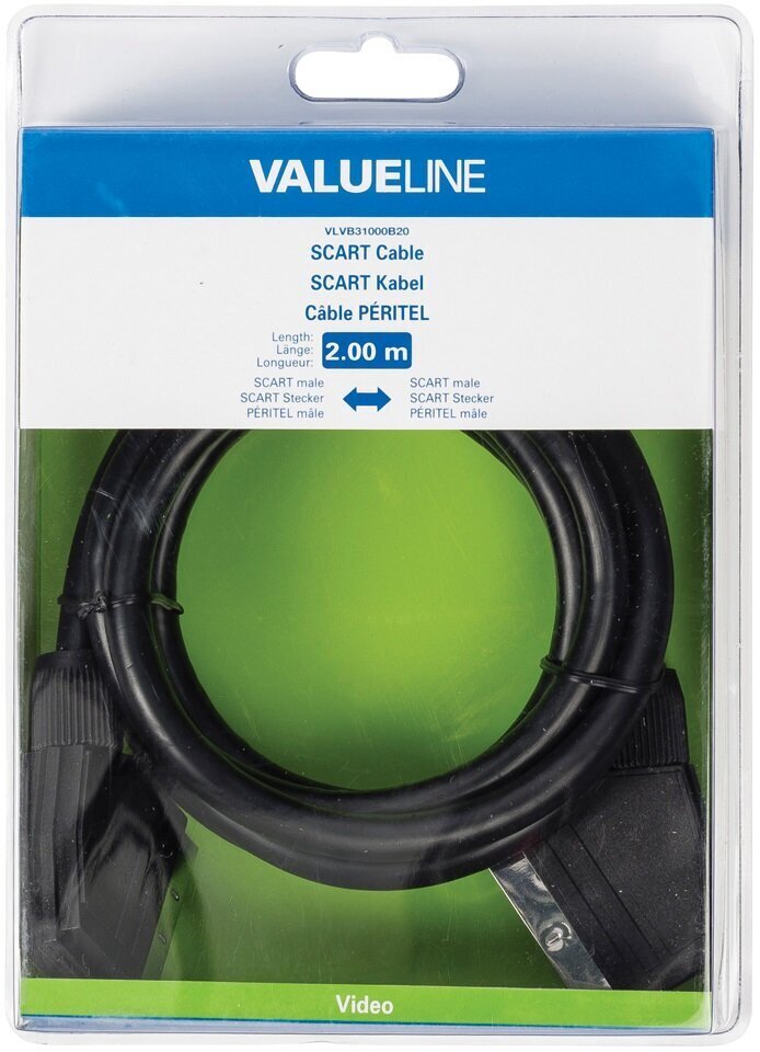 Valueline VLVB31000B20 Scart otsik - Scart otsik (21pin), 2 m hind ja info | Kaablid ja juhtmed | kaup24.ee