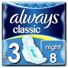 Hügieenisidemed Always Night, 8 tk hind ja info | Tampoonid, hügieenisidemed, menstruaalanumad | kaup24.ee