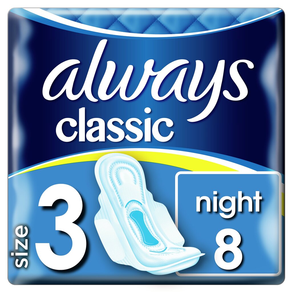 Hügieenisidemed Always Night, 8 tk hind ja info | Tampoonid, hügieenisidemed, menstruaalanumad | kaup24.ee