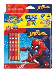 Värvilised pliiatsid koos teritajaga Colorino Marvel Spider-Man Jumbo, 12 tk. /13 värvi hind ja info | Kunstitarbed, voolimise tarvikud | kaup24.ee