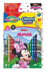 Värvilised pliiatsid koos teritajaga Colorino Junior Minnie, kolmnurksed, 12 tk. /13 värvi hind ja info | Kunstitarbed, voolimise tarvikud | kaup24.ee