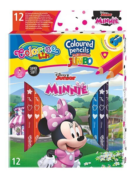 Värvilised pliiatsid koos teritajaga Colorino Junior Minnie Jumbo, 12 tk. /13 värvi цена и информация | Kunstitarbed, voolimise tarvikud | kaup24.ee