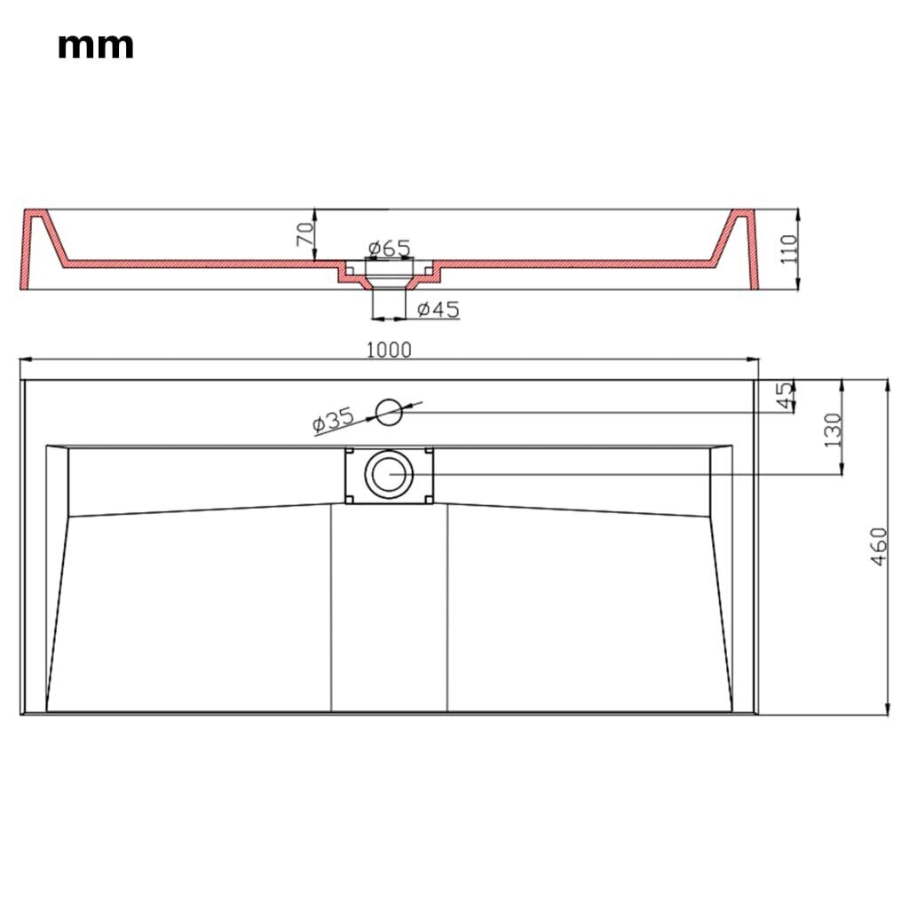 Valamu, 100 x 46 x 11 cm, mineraalne segu / marmor hind ja info | Kraanikausid, valamud | kaup24.ee