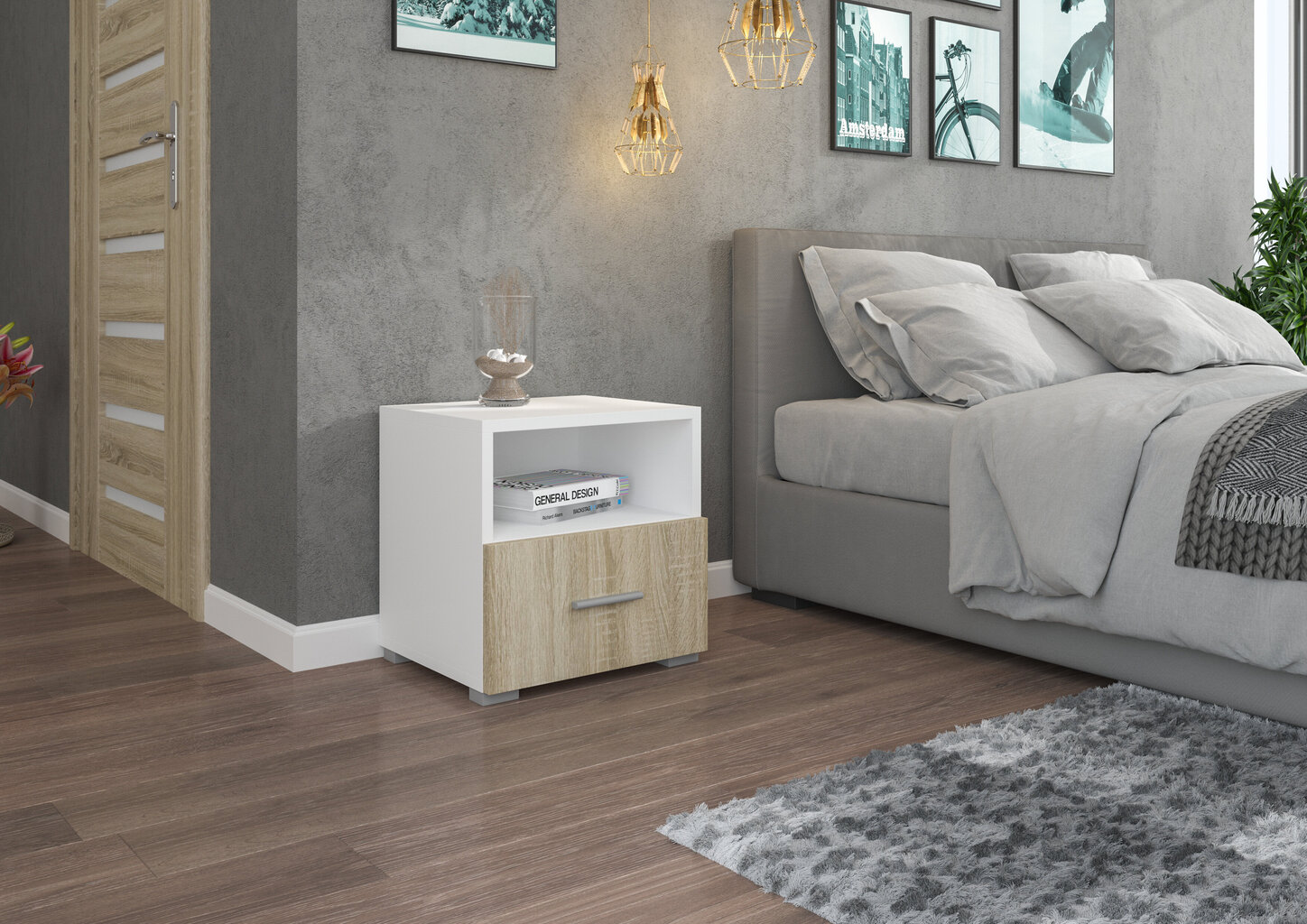 Öökapp ADRK Furniture Emi 07, valge цена и информация | Öökapid | kaup24.ee