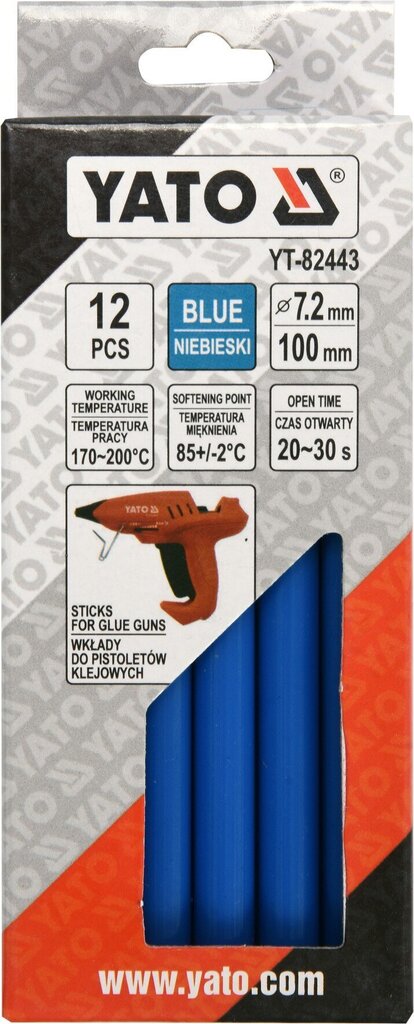 Kuumaliimipulgad, sinised, 7.2x100mm 12 tk Yato (YT-82443) цена и информация | Käsitööriistad | kaup24.ee