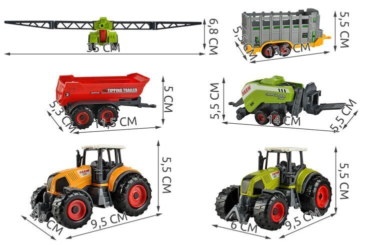 Traktorite komplekt haagistega "Farm", 6 osa цена и информация | Poiste mänguasjad | kaup24.ee