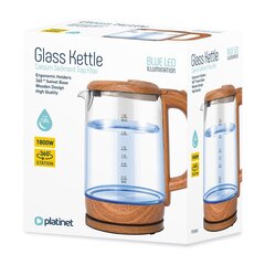 Veekeetja Platinet PEK881 Modern Electric Kettle Glass & Wooden / 1800 ml / 1800W / Blue LED цена и информация | Электрочайники | kaup24.ee