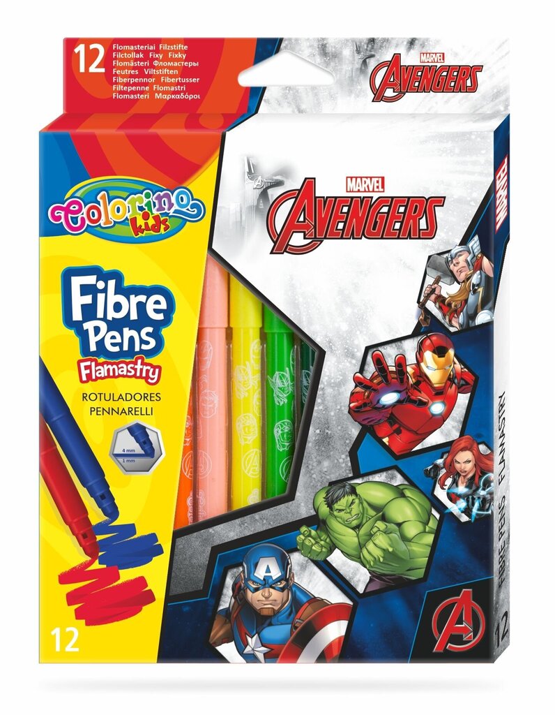 Mahapestavad viltpliiatsid Colorino Marvel Avengers, 12 värvi hind ja info | Kunstitarbed, voolimise tarvikud | kaup24.ee