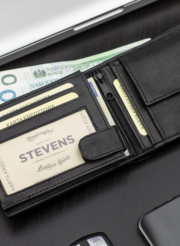 Meeste nahast rahakott Stevens, must hind ja info | Meeste rahakotid | kaup24.ee