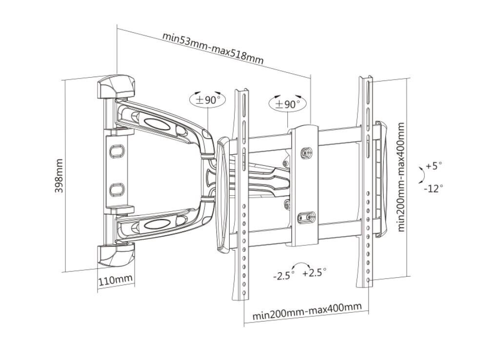 Sbox PWM-3144, VESA: 200x200, 32"-55" hind ja info | Teleri seinakinnitused ja hoidjad | kaup24.ee