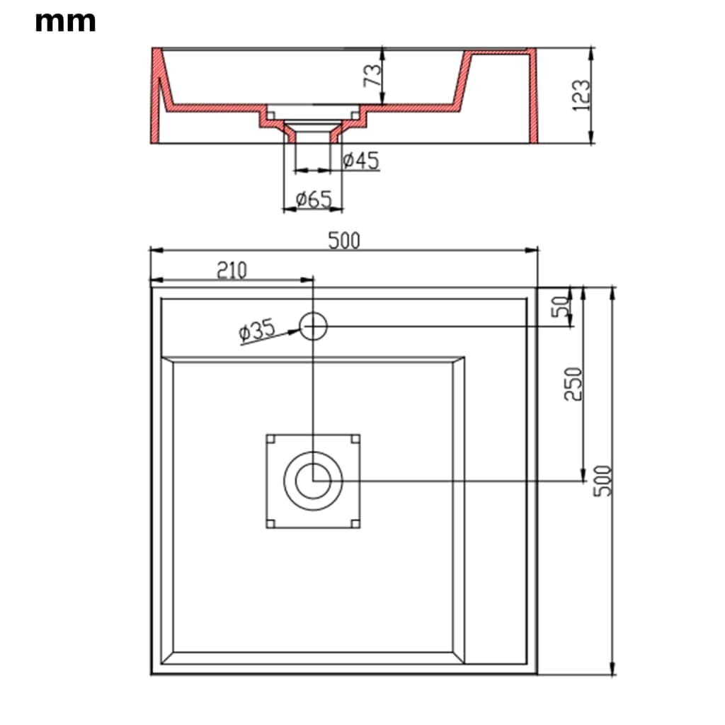 Valamu 500x500, valge hind ja info | Kraanikausid, valamud | kaup24.ee