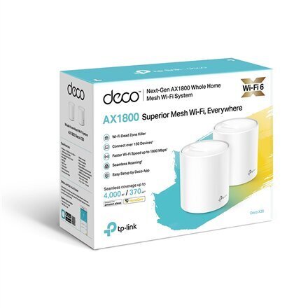 Wireless Router|TP-LINK|Wireless Router|2-pack|1800 Mbps|Mesh|IEEE 802.11a|IEEE 802.11n|IEEE 802.11ac|IEEE 802.11ax|DECOX20(2-PACK) цена и информация | Ruuterid | kaup24.ee