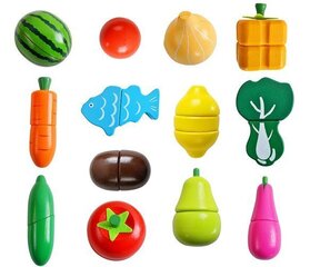 Детский набор игрушек из деревянных нарезанных овощей и фруктов с ящиком цена и информация | Игрушки для девочек | kaup24.ee