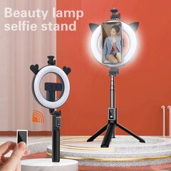 Универсальная палка для селфи RoGer V3, с трехцветной светодиодной лампой, штатив, пульт дистанционного управления Bluetooth, черный цвет цена и информация | Моноподы для селфи («Selfie sticks») | kaup24.ee