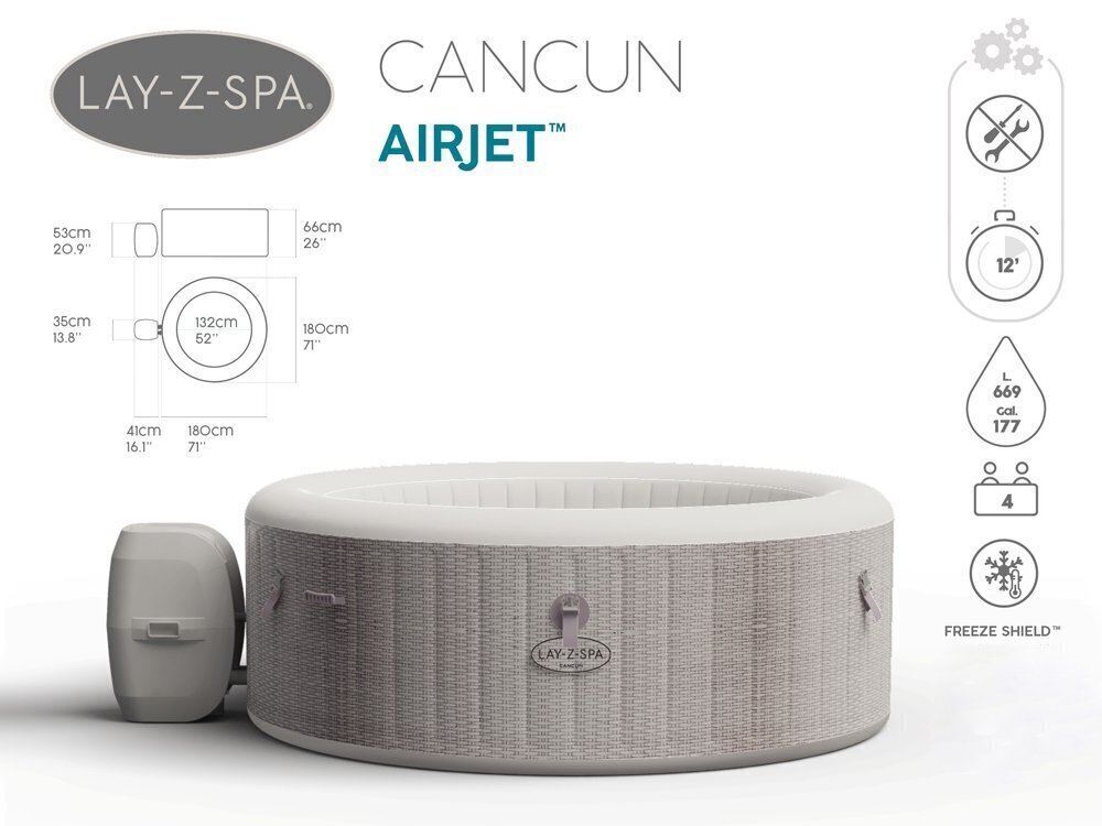 Mullivann Bestway Lay-Z-Spa Cancun, 4 inimesele цена и информация | Basseinid | kaup24.ee