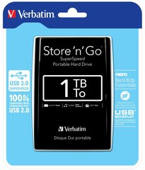 Внешний жесткий диск Verbatim Store 'n' Go, 2,5 дюйма, 1 ТБ, USB3.0 цена и информация | Жёсткие диски (SSD, HDD) | kaup24.ee