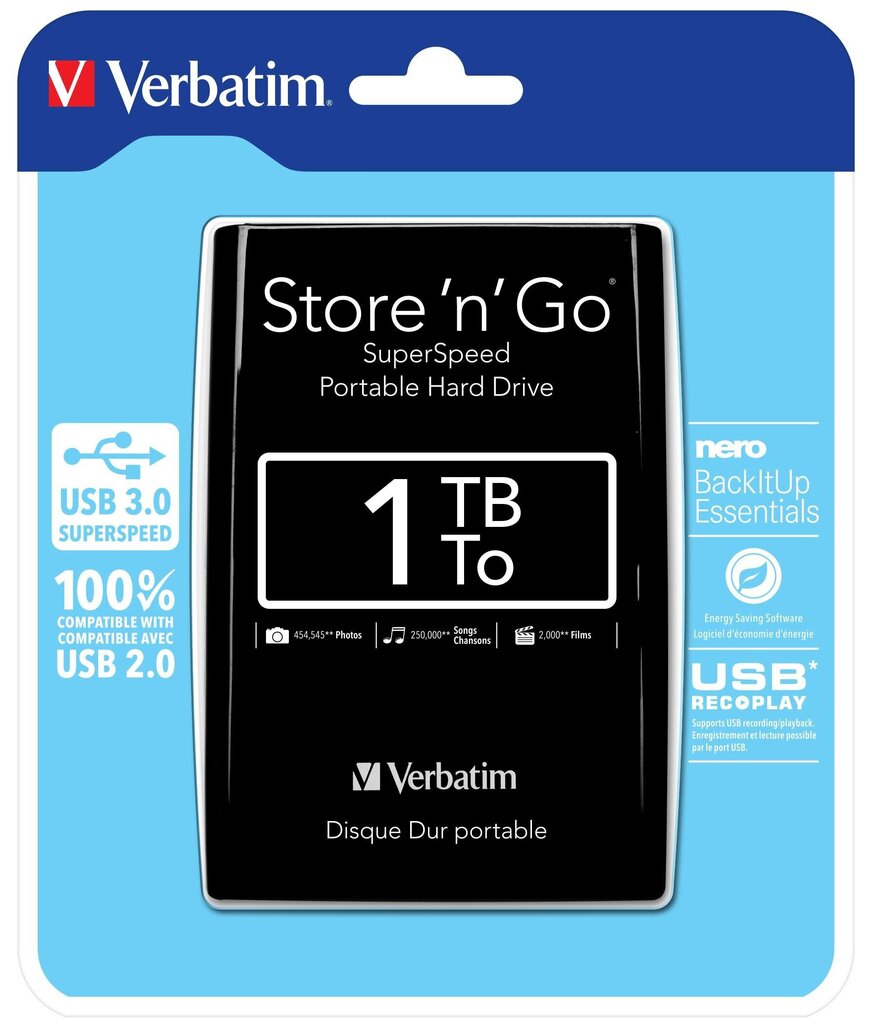 Väline kõvaketas Verbatim Store 'n' Go 2,5'' 1TB USB3.0 цена и информация | Välised kõvakettad (SSD, HDD) | kaup24.ee