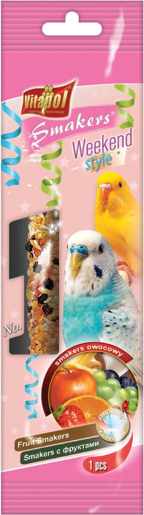 Vitapol Smakers Weekend Style puuviljahõrgutis papagoidele Cockatiel 45g цена и информация | Linnutoidud | kaup24.ee