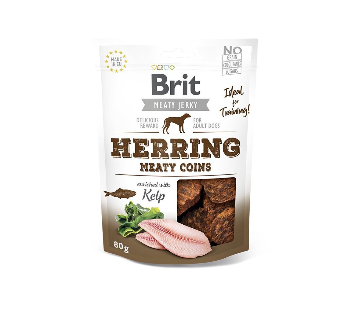 Brit Jerky Herring Meaty Coins Snack närimismaius koertele 80g hind ja info | Maiustused koertele | kaup24.ee
