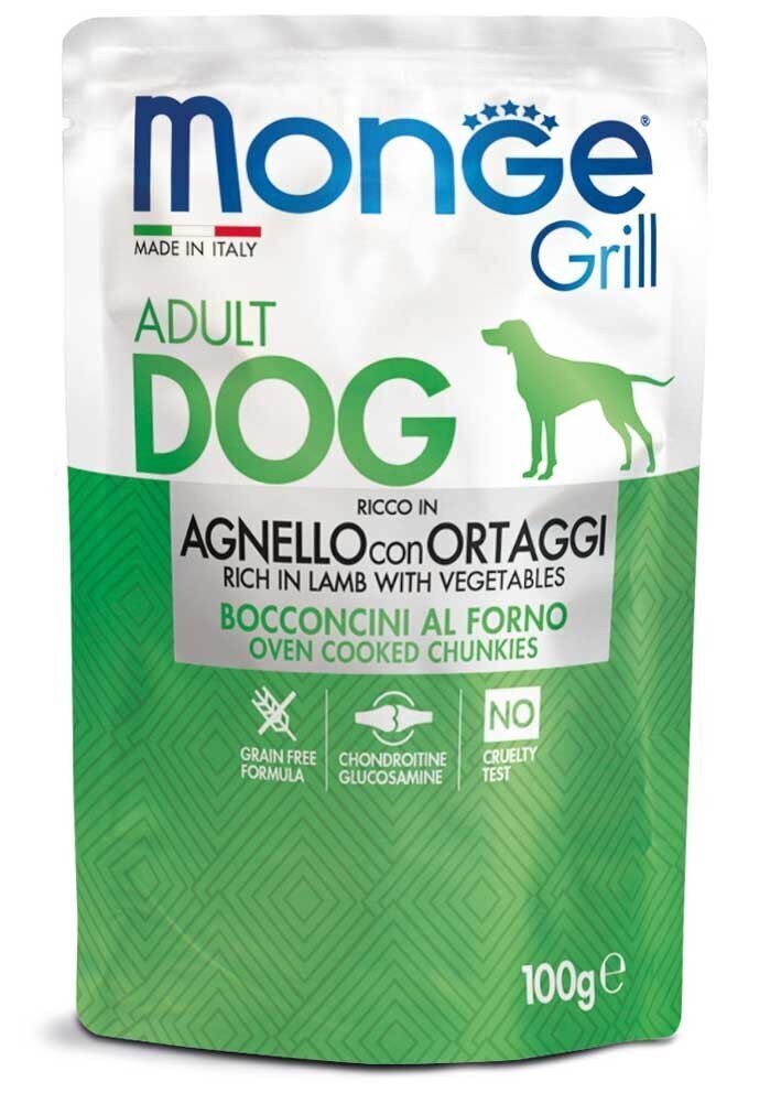 Konserv koertele Monge Grill Dog Pouches Lambaliha ja köögiviljadega, 100g hind ja info | Konservid koertele | kaup24.ee