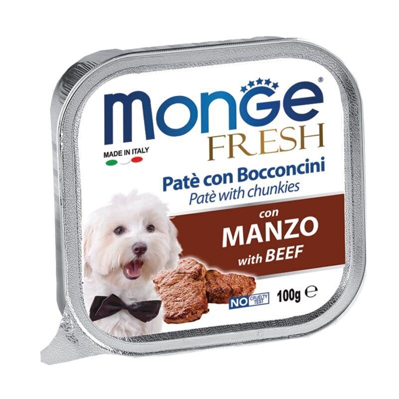 Monge Fresh pasteet lihatükkidega, täiskasvanud koertele 100g hind ja info | Konservid koertele | kaup24.ee