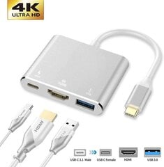 Hallo Multiport Adapter 3in1 TYPE-C - HDMI + USB3.0 + TYPE-C цена и информация | Адаптер Aten Video Splitter 2 port 450MHz | kaup24.ee