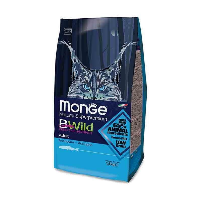 Kuivtoit kassidele Monge BWild Cat Adult värske anšoovisega 1,5kg цена и информация | Kuivtoit kassidele | kaup24.ee