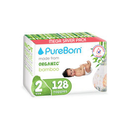 Orgaanilised mähkmed PureBorn bambusest 3-6 kg, 128 tk цена и информация | Пеленки | kaup24.ee