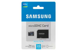 Samsung micro SDHC STD 16 GB (+ adapter) hind ja info | Mobiiltelefonide mälukaardid | kaup24.ee