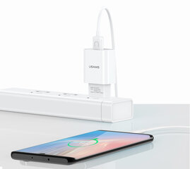 USAMS T21 USB 2A Travel Charger + Lightning Data Cable, White цена и информация | Зарядные устройства для телефонов | kaup24.ee