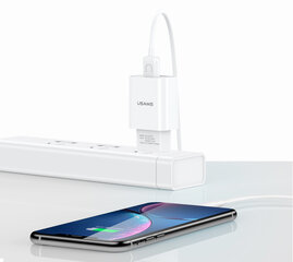 USAMS T21 USB 2A Travel Charger + Lightning Data Cable, White цена и информация | Зарядные устройства для телефонов | kaup24.ee