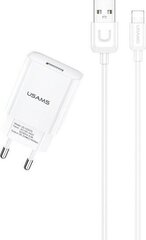 USAMS T21 USB 2A Travel Charger + Lightning Data Cable, White цена и информация | Зарядные устройства для телефонов | kaup24.ee