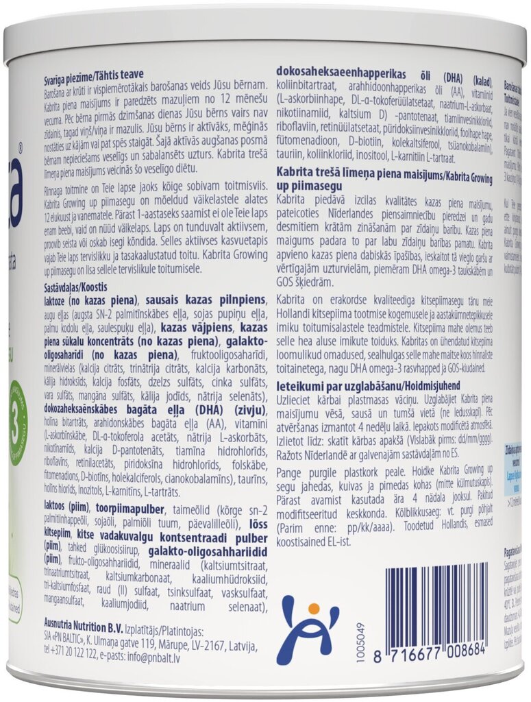 Piimasegu Kabrita 3, 12 kuu+, 400 g hind ja info | Piimasegu | kaup24.ee