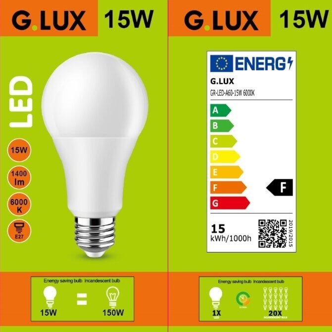 LED pirnid G.LUX GR-LED-A60-15W 6000K, 10 tk. pakett hind ja info | Lambipirnid, lambid | kaup24.ee