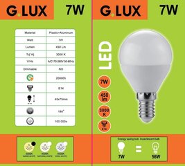 LED pirnid G.LUX GR-LED-G45-E14-7W 3000K, 10 tk. pakett hind ja info | Lambipirnid, lambid | kaup24.ee