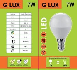 Светодиодные лампы G.LUX GR-LED-G45-E14-7W 4000K, 10шт цена и информация | Лампочки | kaup24.ee