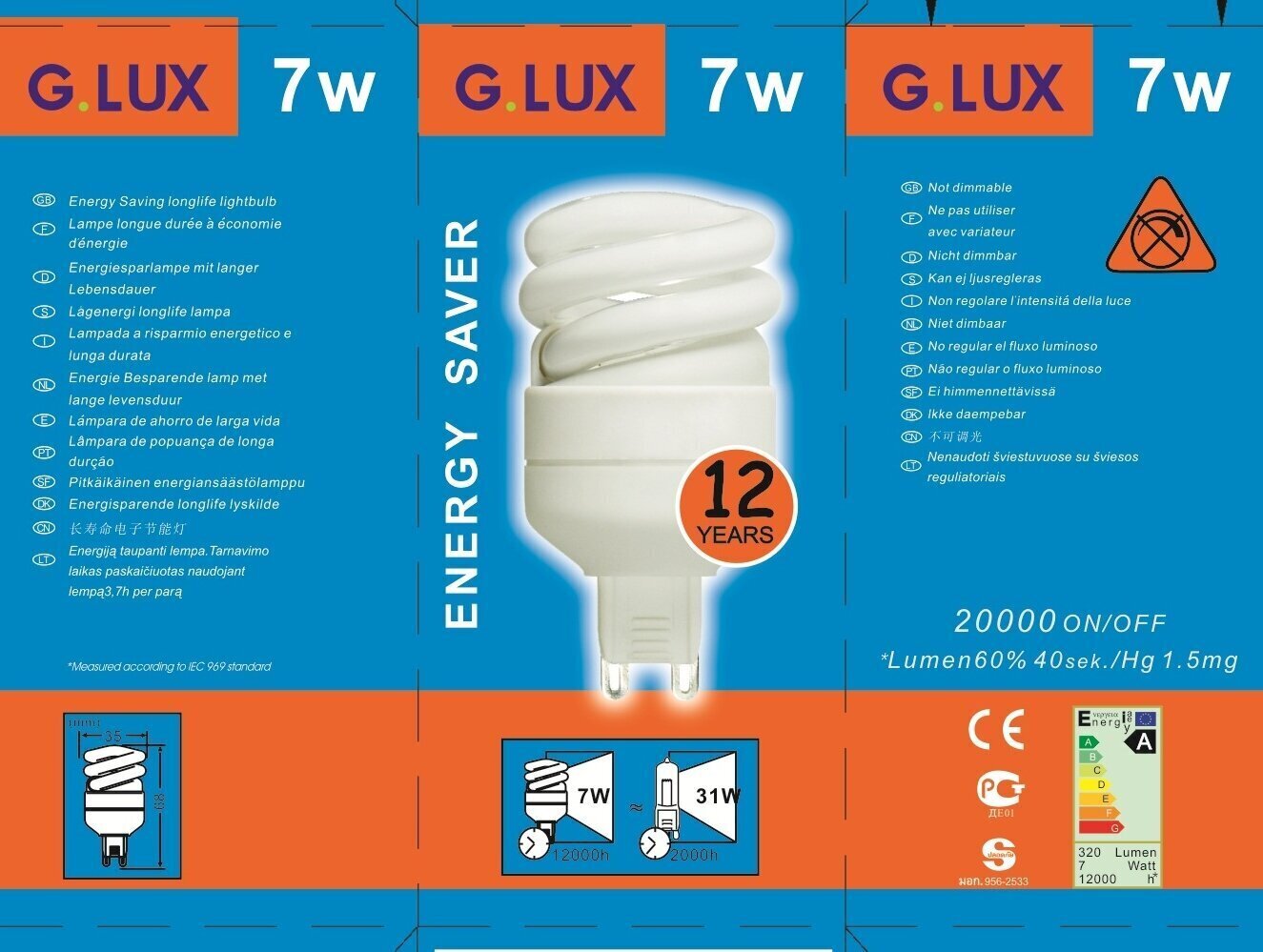 Energiasäästlik lambipirn 7W, G.LUX DSL 7W G9, pakis 10tk hind ja info | Lambipirnid, lambid | kaup24.ee