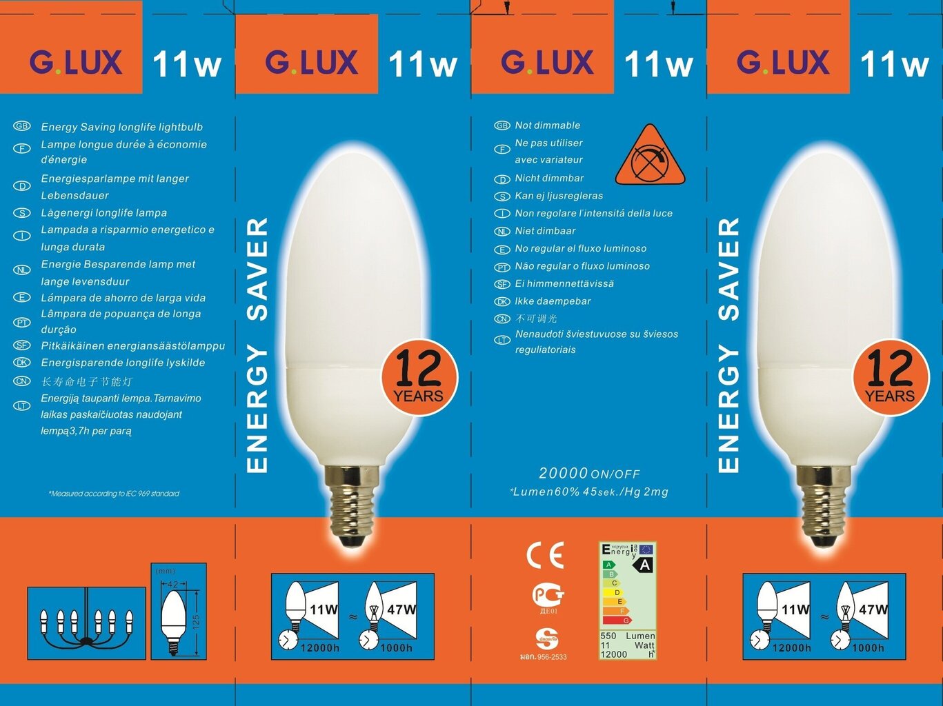 Energiasäästlik lambipirn 11W, G.LUX DEA/C 11W E14, pakis 10tk hind ja info | Lambipirnid, lambid | kaup24.ee