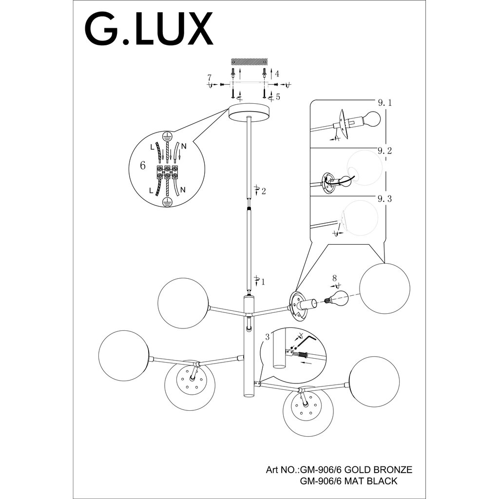 Rippvalgusti G.LUX GM-906/6 mat black hind ja info | Rippvalgustid | kaup24.ee