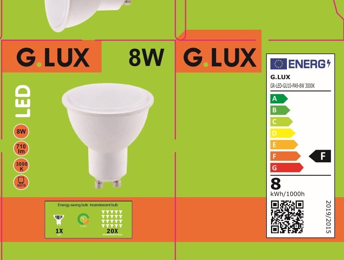 LED pirnid G.LUX GR-LED-GU10-PA9-8W 3000K - 10tk pakis hind ja info | Lambipirnid, lambid | kaup24.ee