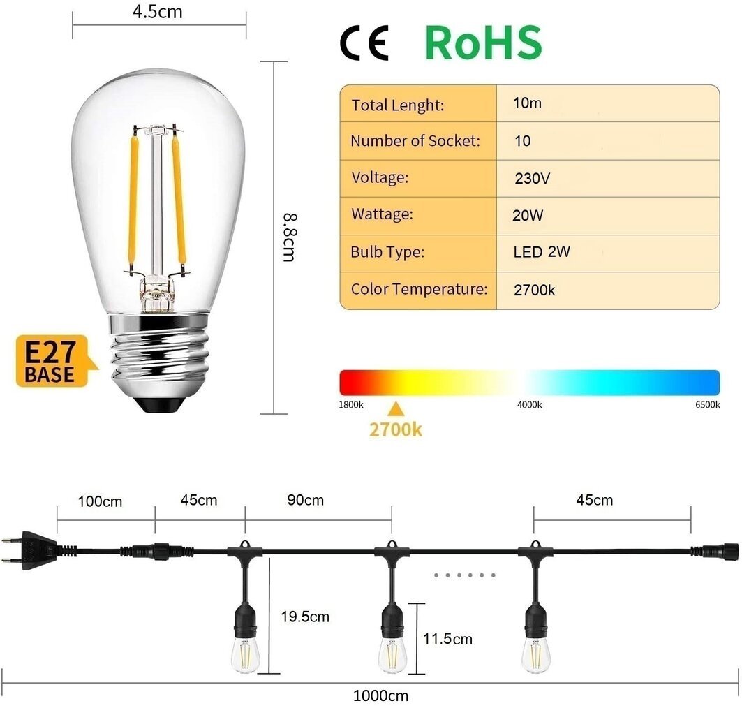 LED valguskett G.LUX GR-LED-STRING 20W hind ja info | Aia- ja õuevalgustid | kaup24.ee