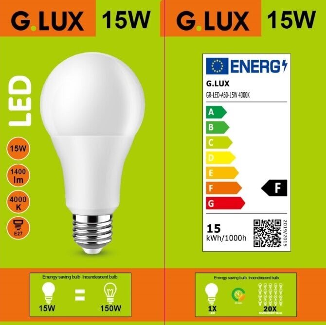 LED pirnid G.LUX GR-LED-A60-15W 4000K, 10tk. цена и информация | Lambipirnid, lambid | kaup24.ee